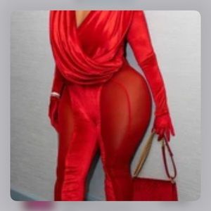 Drape Red Velvet Jumpsuit